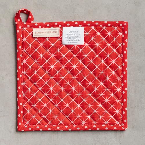 Pot Holders 100% Cotton Potholders (117 - Poinsettia Christmas / 8" x 8" (Pot Holder Pack of 1))