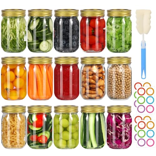 Glass Mason Jars 16 oz (Gold Split Lids-16oz)