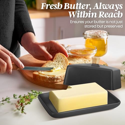 Extra Large Ceramic Butter Dish with Lid (Gray / Extra Large)