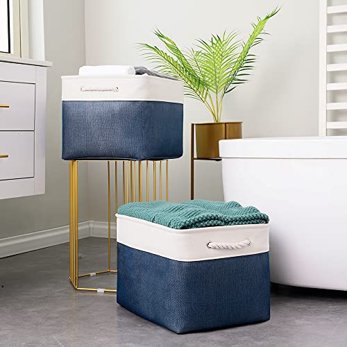 Organization and Storage Basket for Gifts Empty (White & Jean Blue / Large Cube-2 Pack)