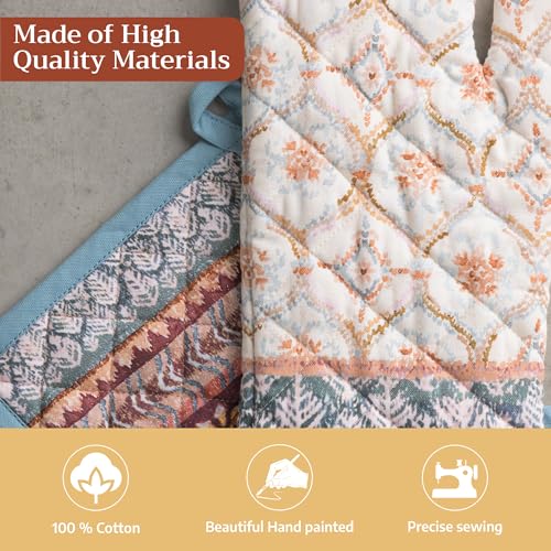 100% Cotton Oven Mitt & Pot Holder Set (022 - Fair Isle / 7.5" x 13" & 8" x 8" (Oven Mitt & Pot Holder))