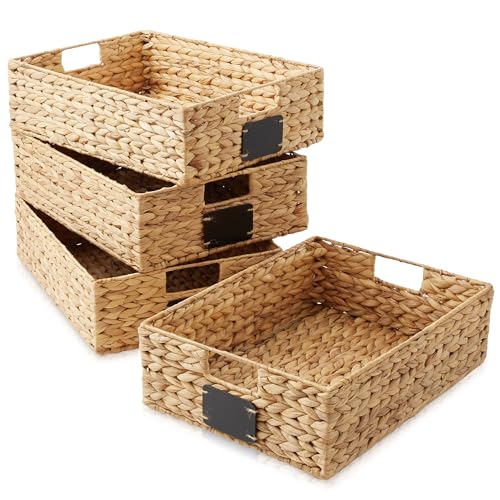 Set of 4 Water Hyacinth Pantry Baskets (Natural - Hyacinth / 12.5" x 17" x 5")