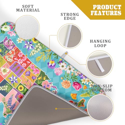 Flower Map Dish Drying Mat Colorful Floral Microfiber Large Dish Drying Pad for Kitchen Counter 18 X 24 In (Flower Map Green / 24" x 18")