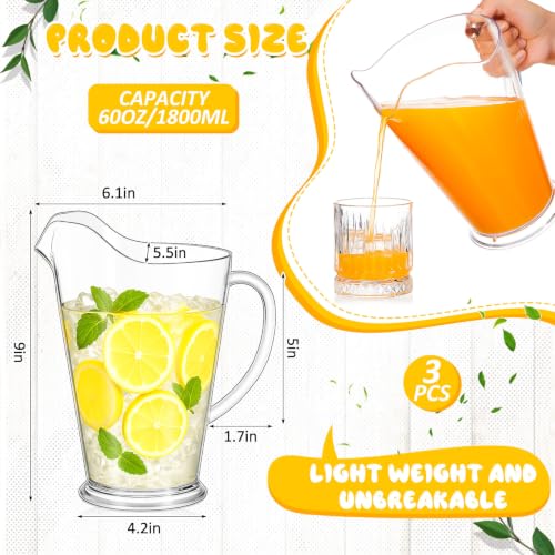 Tessco 3 Pcs Plastic Pitchers 60 Oz Clear Water Beer Jug Large (Stylish)