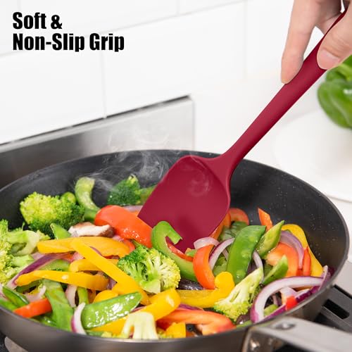 600°F Heat Resistant Silicone Spatula Spoonula (Flat & Spoon Spatulas / Black+Red)
