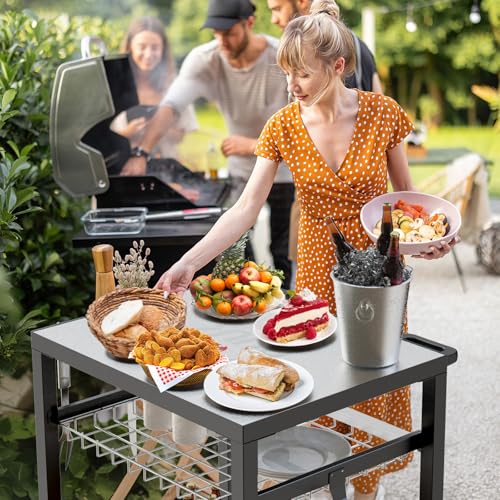 Grill Cart 30"x24" Pizza Oven Table for Outdoor 3 (White Stainless Steel 30"x24" With Drawer)