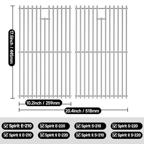 17.5’’ x 20.4'' Stainless Steel Grill Grates for Weber Spirit (17.5''D x 20.5''W)