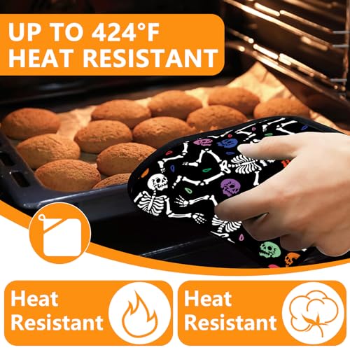 Colorful Skull Oven Mitts and Pot Holders Sets 4Pcs (Colorful Skull)