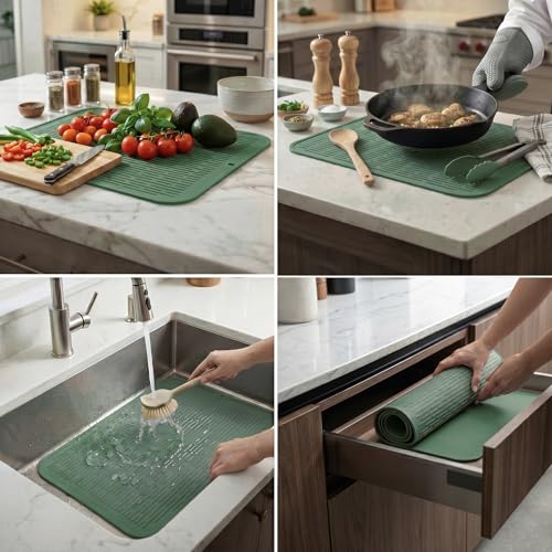 Silicone Dish Drying Mat for Multiple Usage (Green / 24"L x 18"W)