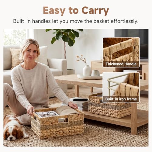 Jumbo Rectangular Wicker Basket (Natural (Water Hyacinth with Seagrass) / 16½"L x 13"W x 7½"H)