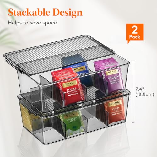 2 Pack 16 Compartment Tea Organizer (Black / 16-compartment)