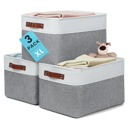 16x12.5in Storage Baskets (Gray / Off-White / Extra Large - 3pc)