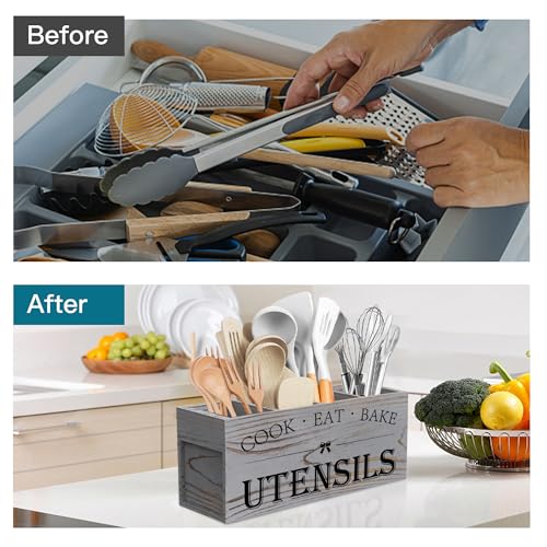 Extra Large Utensil Holder Countertop for Kitchen Counter (Grey)