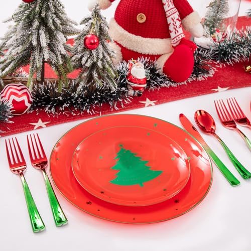200PCS Christmas Plastic Silverware (Red Green)