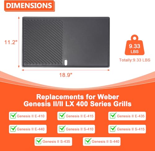 Reversible Griddle Replacement Parts (18.9" x 11.2" x 0.5")