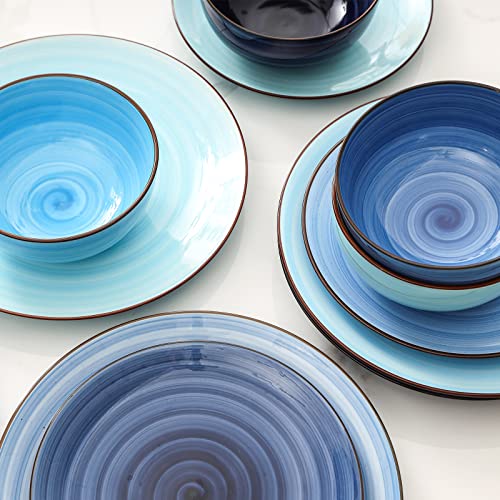 Ceramic Dinnerware Sets (Gradient Blue / 12 Pieces)