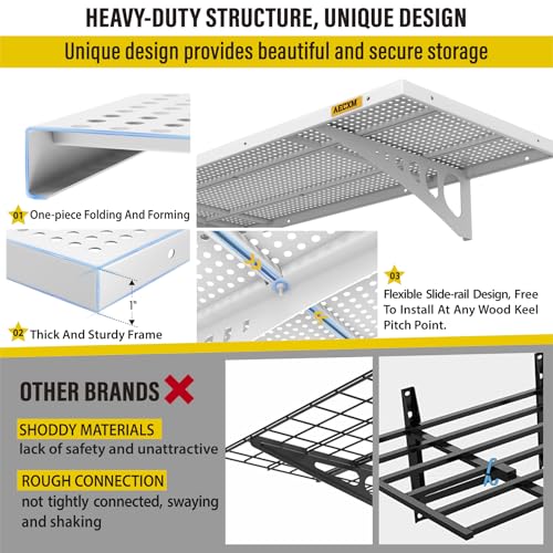 4 Pack 1.64x4ft Adjustable Garage Wall Shelving 1120lbs Load Capacity Heavy Duty Wall Mounted Storage Shelf Metal Floating Shelves for Garage (4pack-1.64x4ft / White)