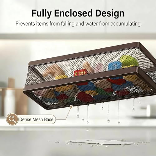 5-in-1 16.5" Extra Long Slim Wall Mount Wrapped Mesh Kitchen Organizer & Shower Caddy Kit, with Paper Towel Holder, Utensil Holder, Soap Dish, Holds 50LBS - Vintage Bronze, Netting (Vintage Bronze / 5-in-1 Full Mesh (16.5" Extra Long))