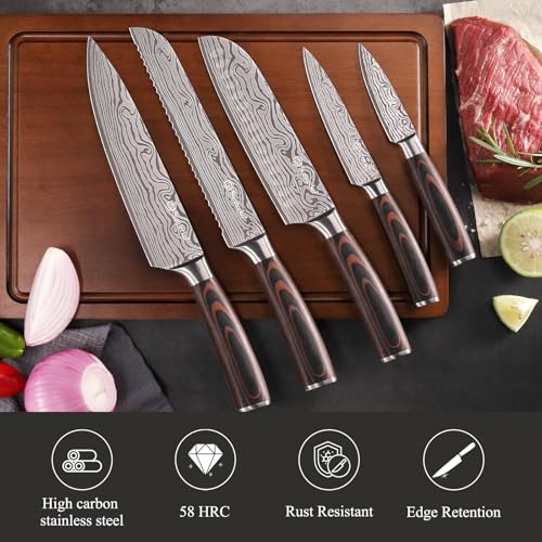 Kitchen Knife Set 5 Piece Chef Knife Set Professional High Carbon Stainless Steel (Set of 5)