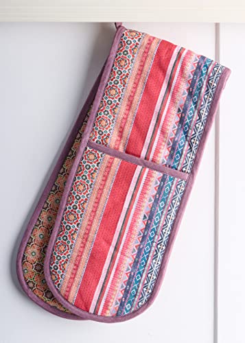Double Oven Mitts 100% Cotton Double Oven Glove (075 - Ispahan / 7" x 35" (Double Oven Mitt))