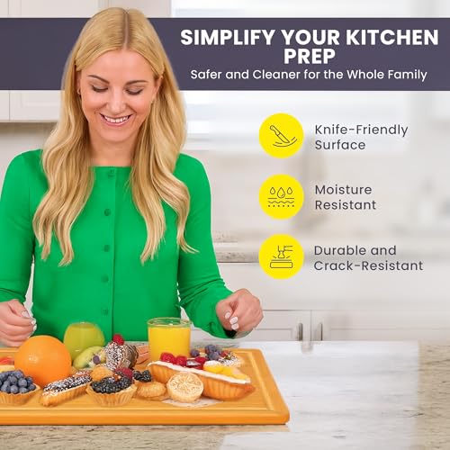 Extra Large Bamboo Cutting Board Featuring 18 Inch Wood Cutting Boards for Kitchen with Glue (Glue-Free Surface - Rectangular)
