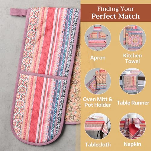 Double Oven Mitts 100% Cotton Double Oven Glove (075 - Ispahan / 7" x 35" (Double Oven Mitt))