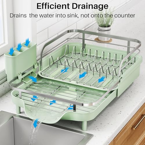 Expandable Dish Drying Rack for Kitchen Counter (Green)