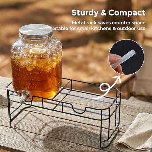 2 Gallon Glass Drinks For Parties With Stand.Stainless Steel Spigots & Metal Stand (2 Gallon Double With Stand)