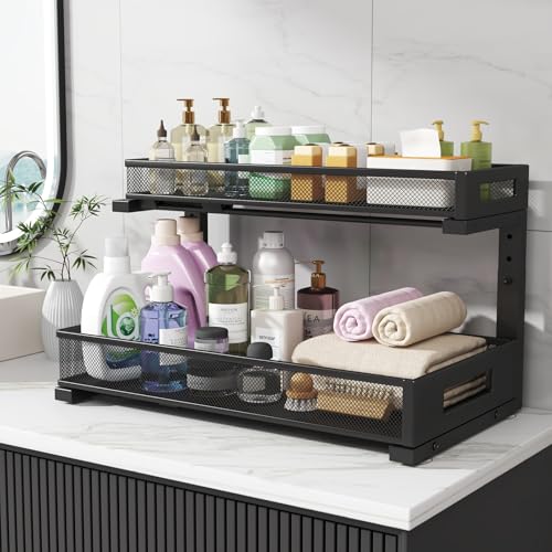 2 Pack 19IN Depth Under Sink Storage Organizer (Black / 2 Pack-19"Dx11.4"-16.14"H)