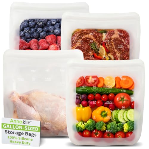 100% Silicone Gallon Storage Bags (Translucent | Gallon-Size | 4 Pack)