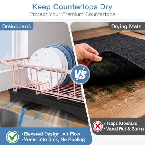 Pink Dish Drying Rack in Sink with Drainboard and Utensil Holder (Pink / For 12"-30"w Sink, with Drainboard)