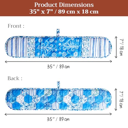 Double Oven Mitts 100% Cotton Double Oven Glove (028 - Summer Blues / 7" x 35" (Double Oven Mitt))