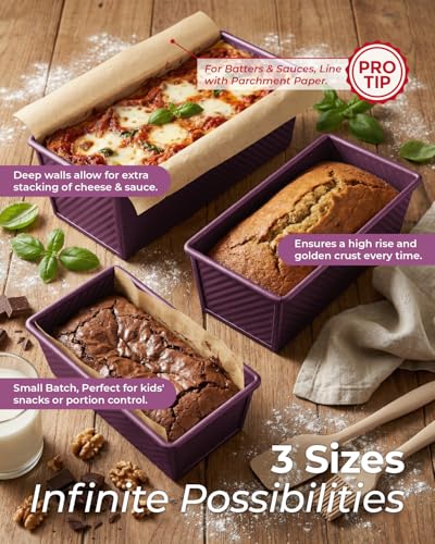 3 Piece Pullman Loaf Pan with Lid (Plum Purple / 2.2LB+1LB+0.5LB)