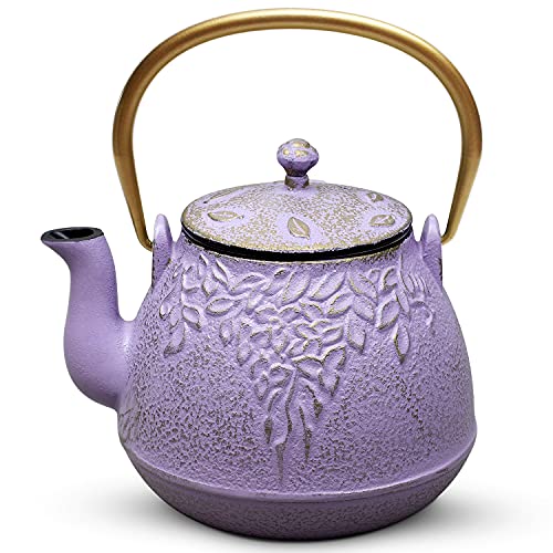 Tea Kettle TOPTIER Japanese Cast Iron Teapot with Stainless Steel Infuser (1.3 Quarts / Lilac Purple)