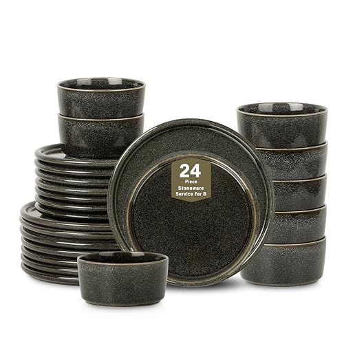 Eden 24 Piece Dinnerware Set Stoneware (Charcoal Grey / 24-Piece - Service for 8)