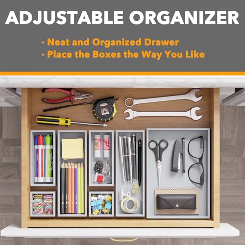 7 Piece Bamboo Drawer Organizer Storage Boxes Set (7-Piece / Gray)