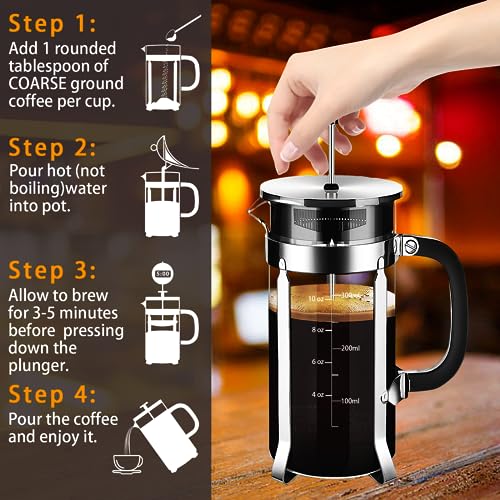 French Press Coffee Maker 304 Stainless Steel Coffee Press (Silvery / 12 oz)