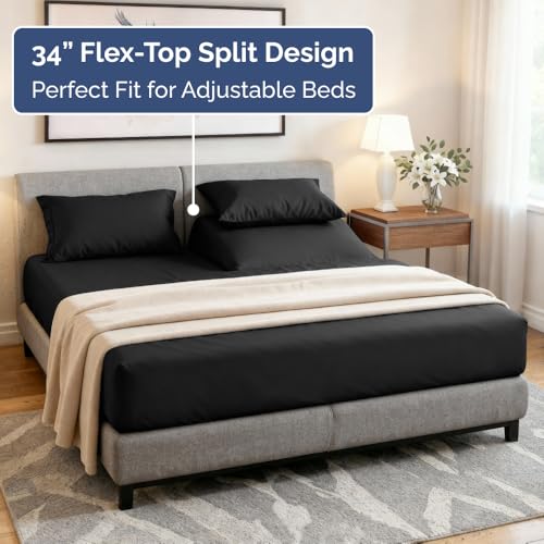 Flex Top Split Head King 4 Piece Sheet Set (08 - Black / Split Head/Flex Top)