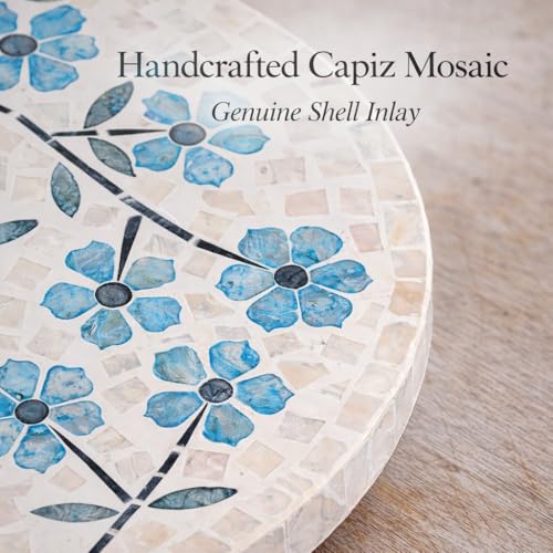 12.6” Handcrafted Capiz Shell Mosaic Lazy Susan (Blue Dogwood Flower / Standard)