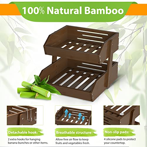 Bamboo Fruit Basket for Kitchen (2-Tier Walnut)