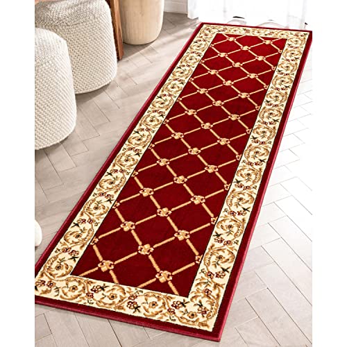 Patrician Trellis Red French European Formal Traditional 2x7 (2'3" x 7'3" (Rectangular) / Red)