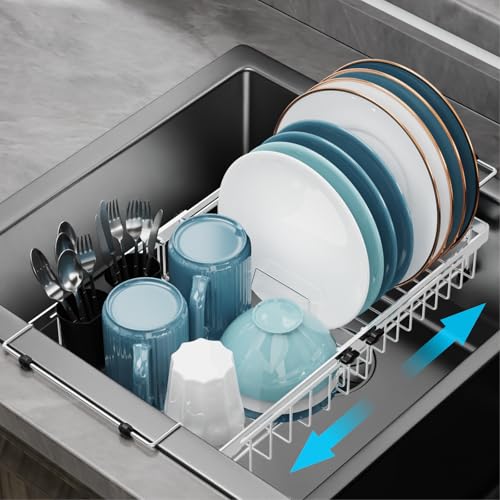 Over Sink Dish Drying Rack (Silver / For 14"-30"W Sink, Expandable | 12.8"W Rack)
