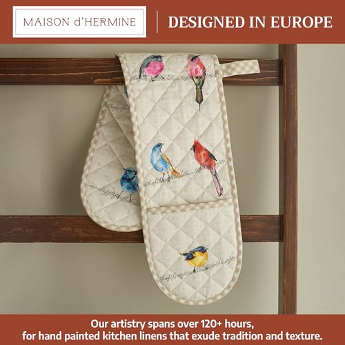 Double Oven Mitts 100% Cotton Double Oven Glove (003 - Birdies on Wire / 7" x 35" (Double Oven Mitt))