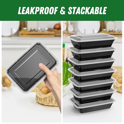 50 Pack (100-Piece) 32 oz Meal Prep Containers Reusable with Lids (32 oz)