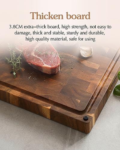 Large Thick End Grain Acacia Wood Cutting Board (19"L x 14"W)