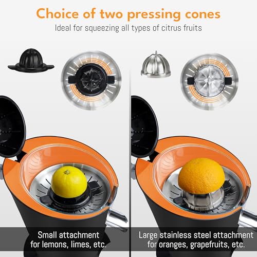 Stainless Steel Electric Orange Juicer 200W I Incl. Stainless Steel Cone & BPA (Black)