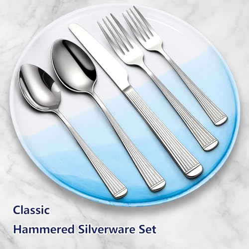 60Piece Hammered Silverware Set (60Pcs Roman Column Handles)