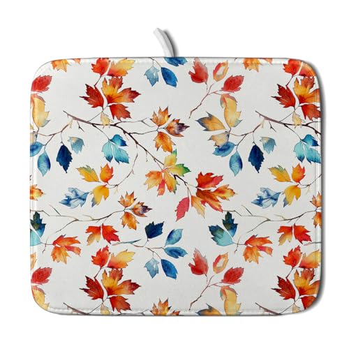 Autumn Leaf Dish Drying Mat Fall Colorful Leaves Absorbent Dish Drain Mats for Kitchen Counter (Autumn Leaf 606 / 18" x 16")