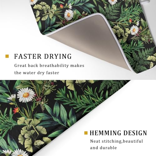 Green Botanical Dish Drying Mat 18x24 Inch Plant Leaf Fast Dry Dish Drainer Rack Mats Absorbent Microfiber Protector for Countertops Sinks (Green Botanical / 24" x 18")