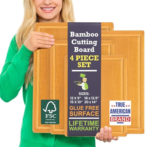 Glue Free Surface™ 2XL Extra Large Bamboo Cutting Board Set of 4 (Glue-Free Surface - Rectangular)